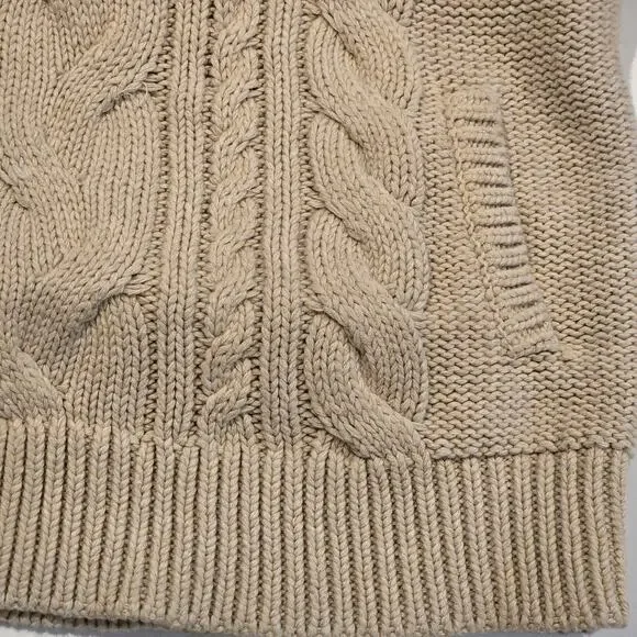 L.L. Bean Double-L Cream Fisherman Mixed Cable Knit Funnel Neck Sweater, Medium - Picture 4 of 9
